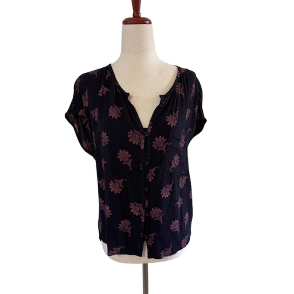 Treasure & Bond Navy Floral Cap Sleeve Blouse Medium